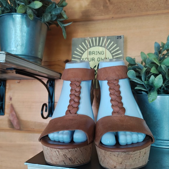 Franco Sarto Serenity Wedge Sandals Leather Braided Cork Platform Heels Size 7 M - Picture 5 of 11